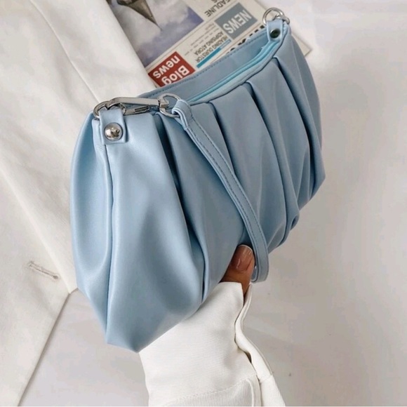 NEW Powder Blue Colorful Women’s Vegan Leather Cloud Dumpling Shoulder Bag - Picture 3 of 7